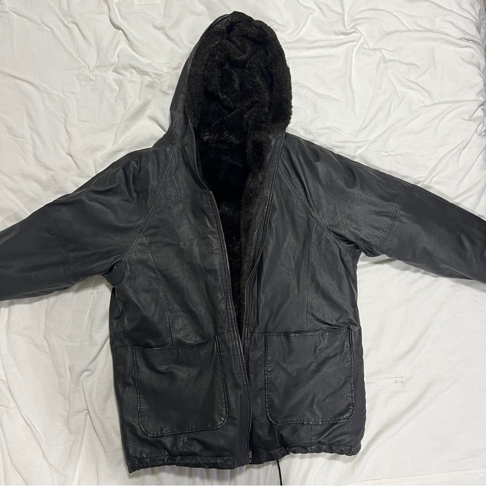 Reversible fur/genuine leather jacket
